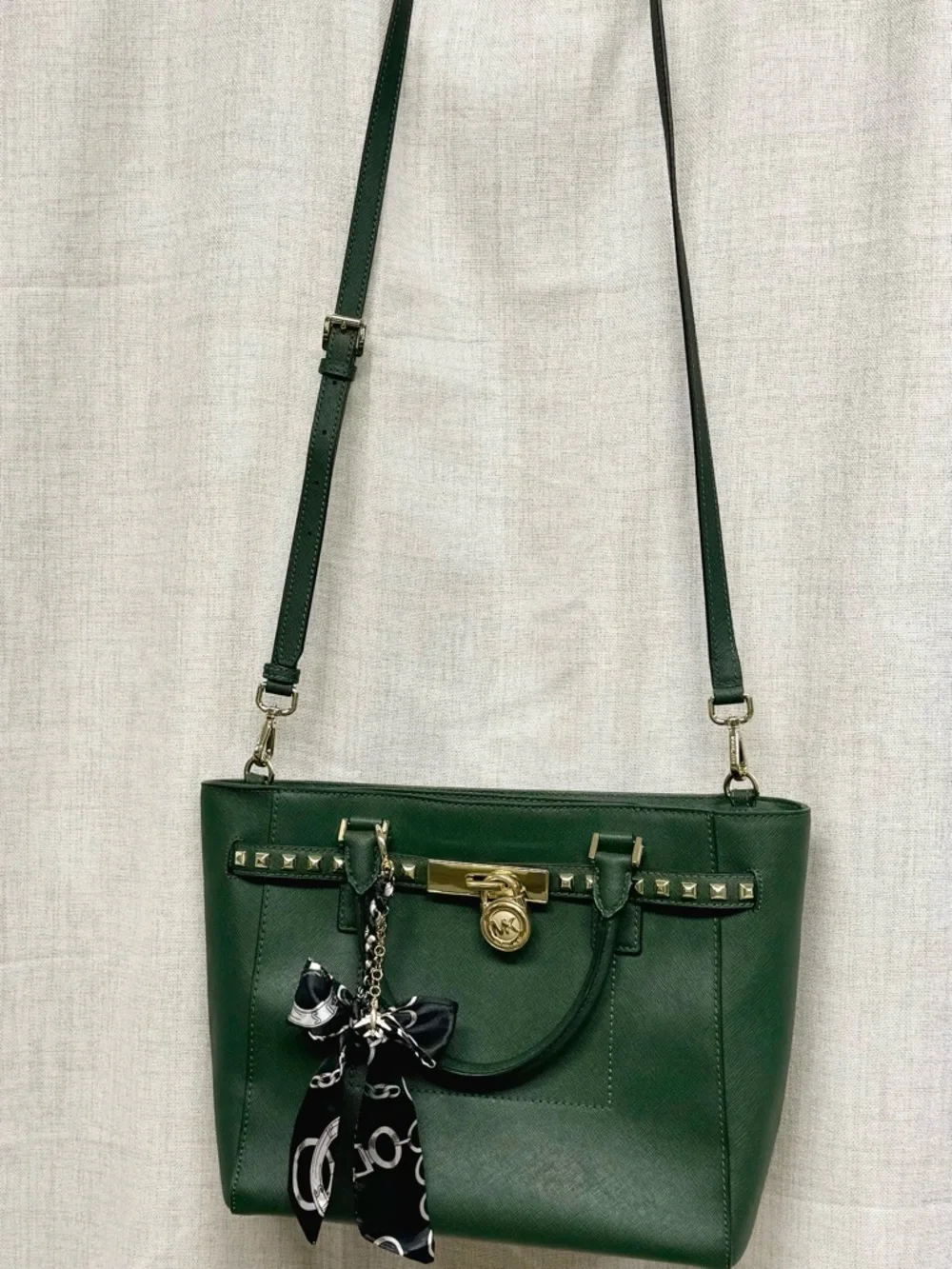 Michael Kors Forest Green Saffiano Satchel with Gold Hardware EUC